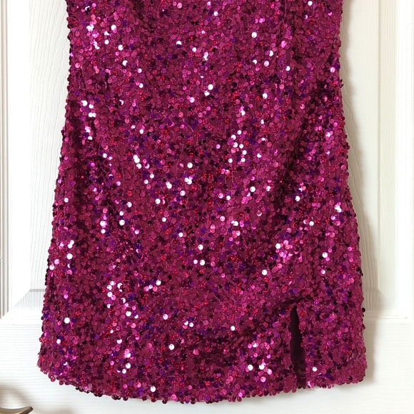 Wild Fable Sequined Sleeveless Lace Up Back Mini Party Dress Magenta Pink Medium - Picture 10 of 15